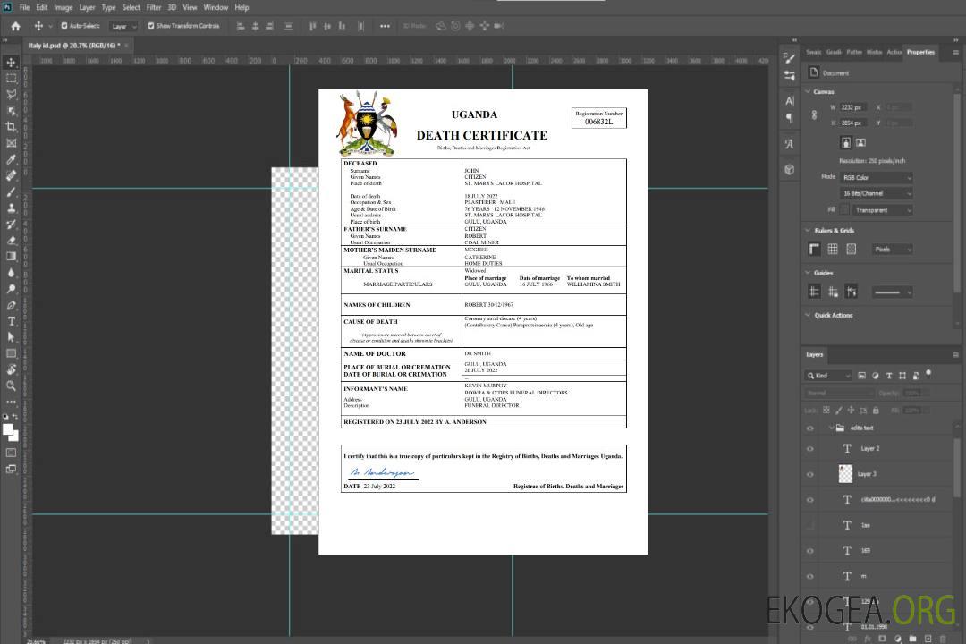 Modèle Word et PDF de certificat de décès de l'état civil de l'Ouganda template Modèle Word et PDF de certificat de décès de l'état civil de l'Ouganda template